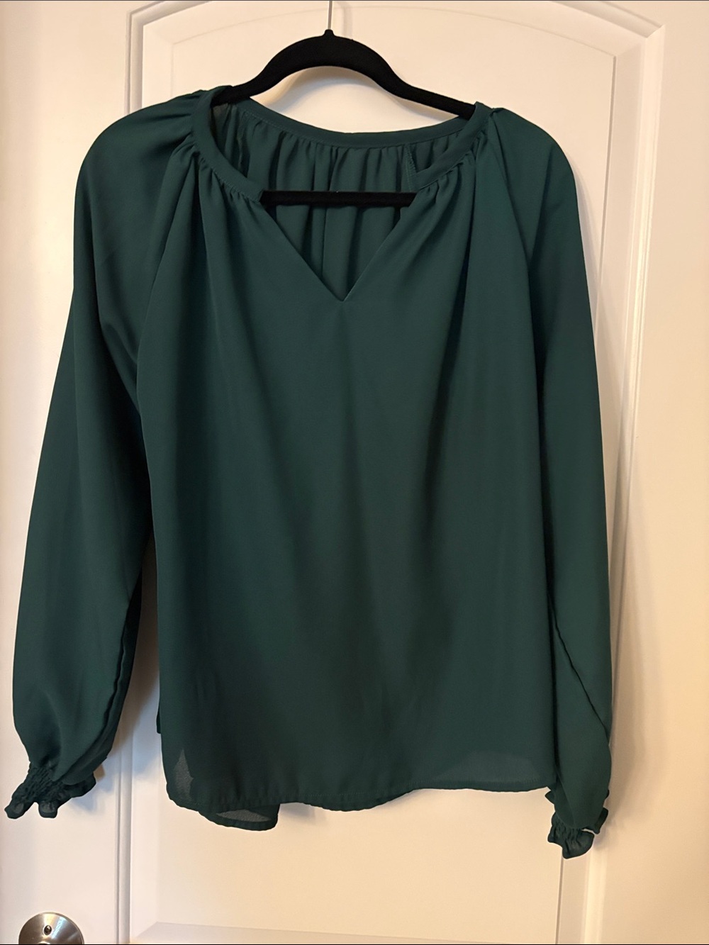 Amazon Teal Long-Sleeve V-Neck Blouse